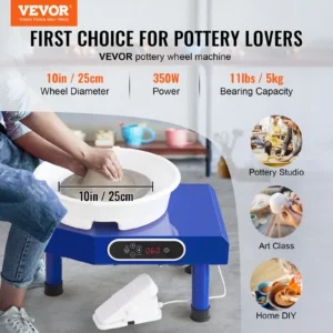 VEVOR Topferscheibe Keramik Rad Maschine 350 W, Elektrische Topferscheibe Maschine 25 cm 300 U/min Topferscheibenmaschine, mit Pedal & Schurze Formmaschine, Geeignet fur Anfanger, Enthusiasten