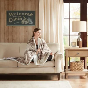 Anderson Oversized Mink to Berber Heated Throw, Natural color