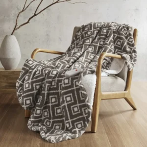 Amira Dream Soft Heated Throw in Brown Geo