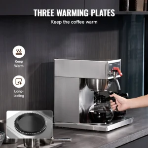 12 Cups Commercial Drip Coffee Maker with 3 Glass Carafes and 3 Warmers Office