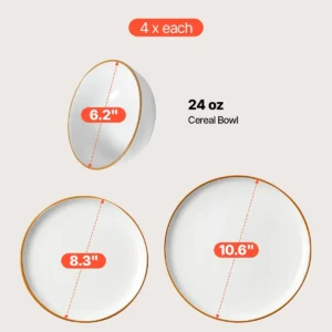 12 PCS Dinnerware Set Ceramic Plates and Bowls Sets Service for 4 White