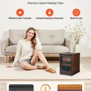 1500W Infrared Heater Electric Space Heater LED Screen Timer Adjustable