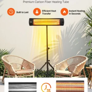 1500W Infrared Heater Electric Space Heater Remote 3 Speeds Timer Outdoor