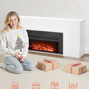 75 Inch Freestanding Electric Fireplace Stove Heater 1500W Remote White