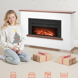 65.5 Inch Freestanding Electric Fireplace Stove Heater 1500W Mantel Brown