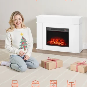 43 Inch Freestanding Electric Fireplace Stove Heater 1500W Mantel White