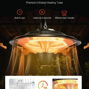 1500W Hanging Patio Heater Electric Infrared Adjustable for Porch Patio