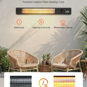 1500W Infrared Heater Electric Space Heater Remote Control 9 Speeds Timer