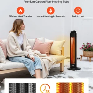 1500W Infrared Heater Electric Space Heater Remote Control 3 Speeds Tower
