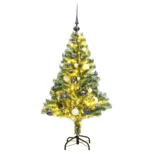 vidaXL Artificial Christmas Tree 150 LEDs&Ball Set&Flocked Snow 59.1"